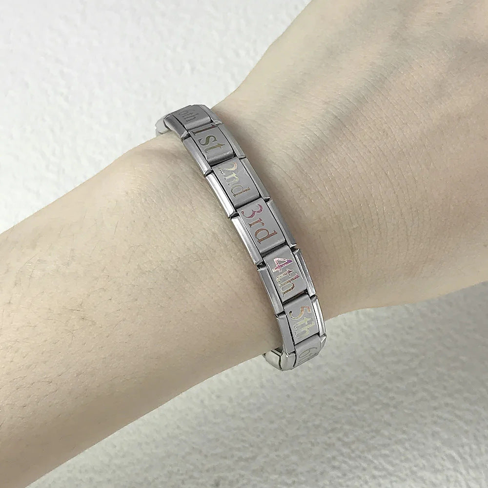 Laser Engraved Date Stainless Steel Italian Charm Links