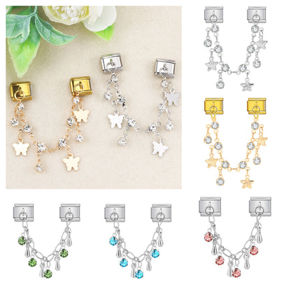 Butterfly and star pendant italian modular bracelet - stainless steel double hook diy stretch bracelet accessories