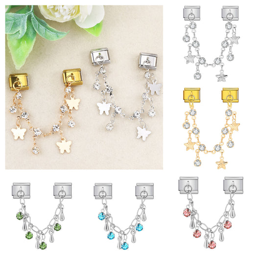 Butterfly and star pendant italian modular bracelet - stainless steel double hook diy stretch bracelet accessories