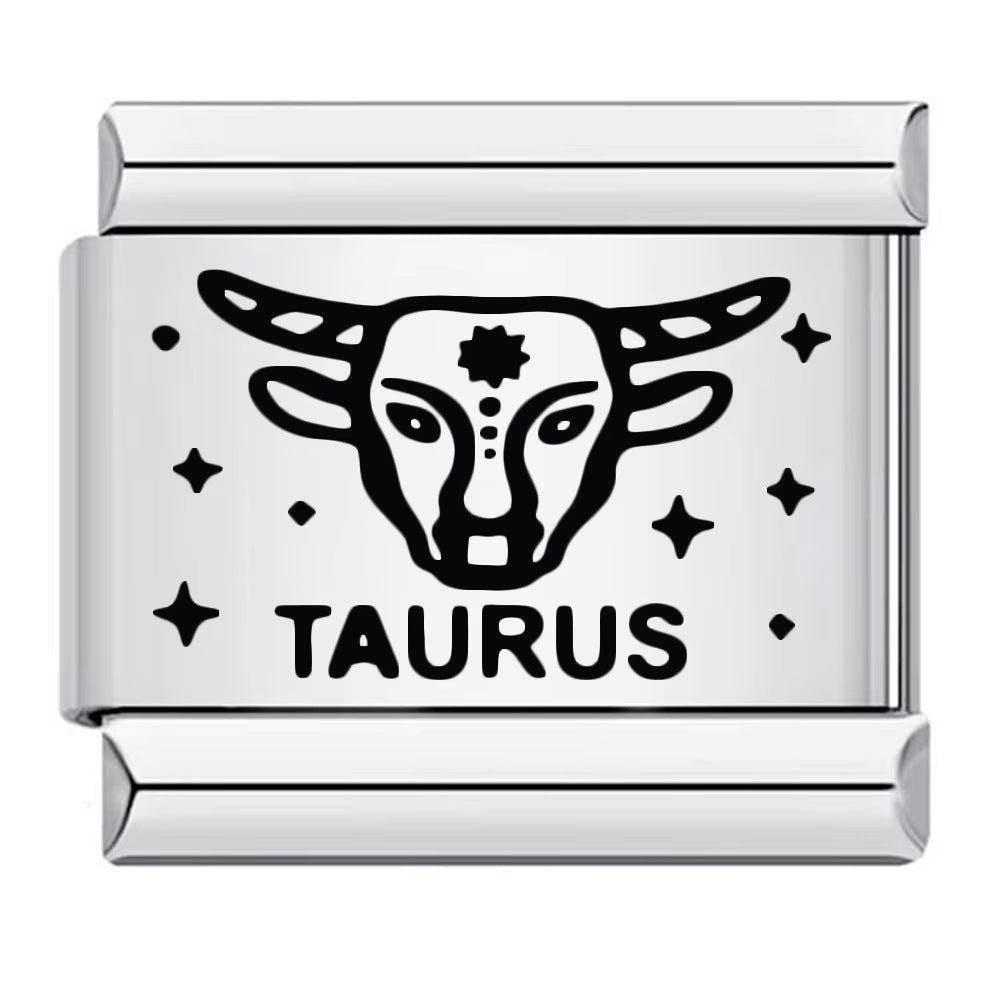 Cross-border hot-selling laser engraved 12 zodiac sign elements stainless steel diy italian modular bracelet bangle accessories