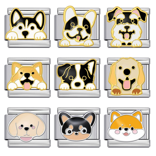 Pet Dog Italian Charm Gold Silver Enamel Stainless Steel