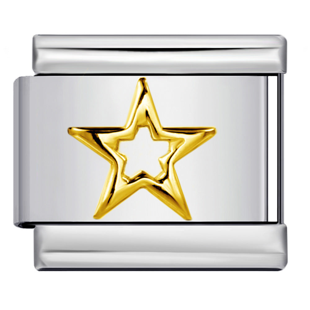 Gold Silver Stamped Pattern Stainless Steel Italian Charm Links