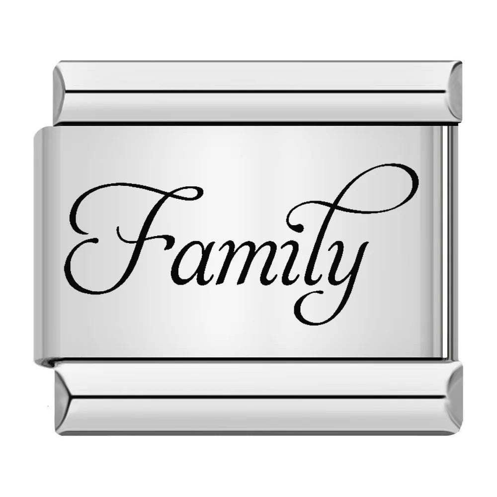 Family series english word pattern italian module bracelet stainless steel laser engraved diy bracelet
