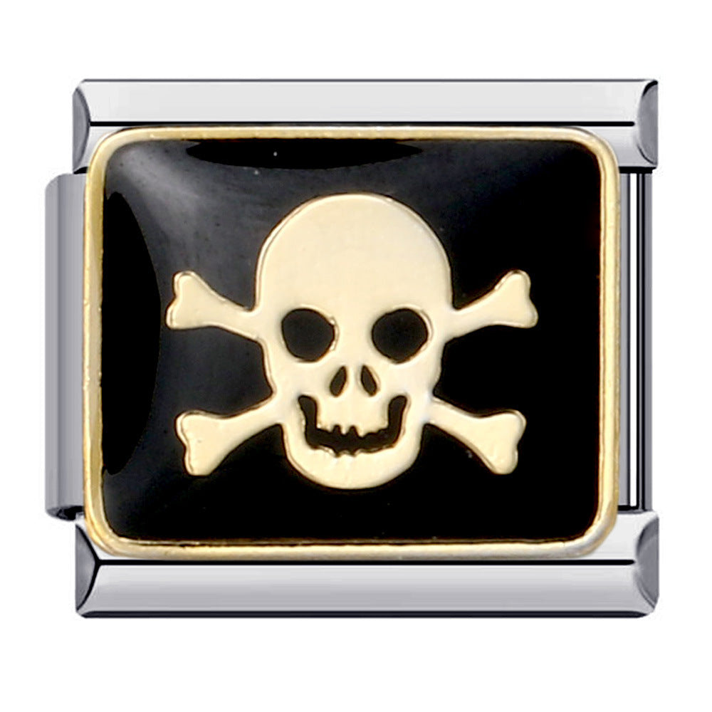 Black gold-plated oil drop cartoon DIY Italian module bracelet, personalized welding pattern stainless steel bracelet