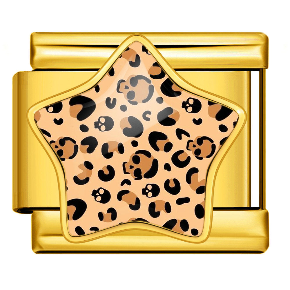 Leopard print star italian module bracelet - stainless steel diy detachable stretch bracelet gift