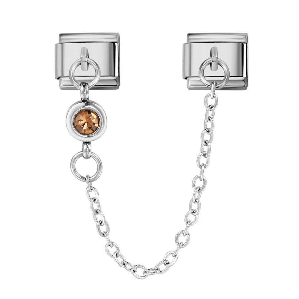 Double hook 12 birthstone Italian module bracelet, creative DIY elastic splicing stainless steel strap chain