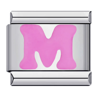 Pink Enamel Alphabet Stainless Steel Italian Charm Links