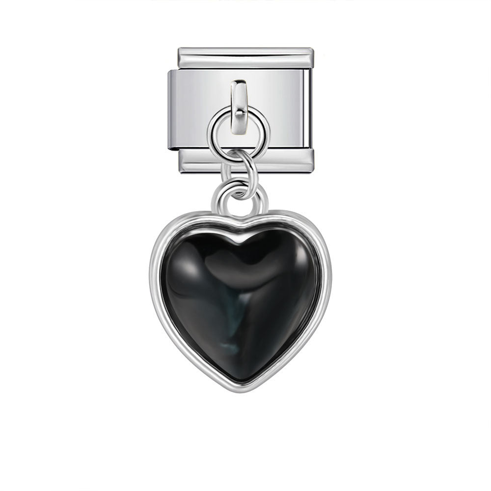 Colorful Heart Moon Bow Pendant Stainless Steel Italian Charm Links