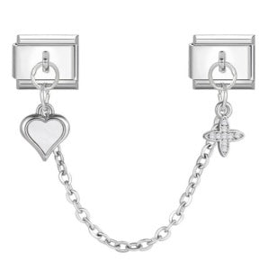 Double Hook Heart Pendant Stainless Steel Italian Charm Links