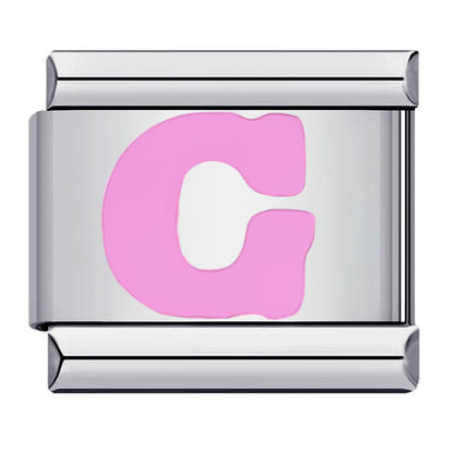 Pink Enamel Alphabet Stainless Steel Italian Charm Links