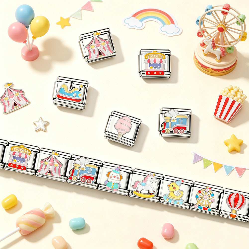 Amusement park themed Italian module bracelet, stainless steel DIY elastic splicing bracelet accessories