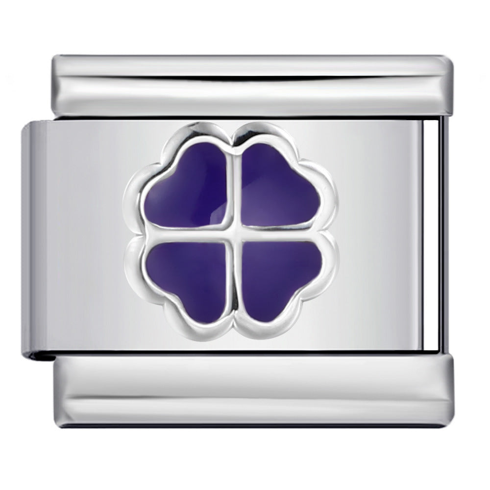 Color Enamel Four Leaf Clover Stainless Steel Italian Charm Links