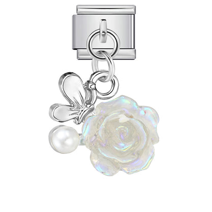 Love flower pendant Italian module bracelet, single hook stainless steel elastic splicing strap chain