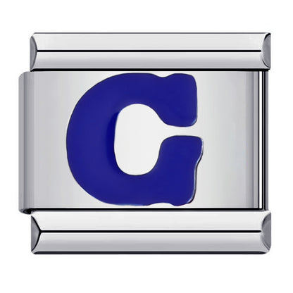 Blue Enamel Alphabet Stainless Steel Italian Charm Links