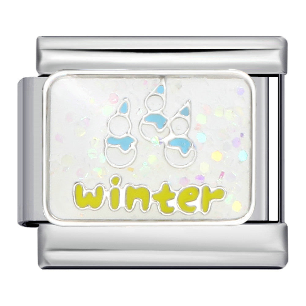 Four seasons elements gold-plated enamel diy italian modular bracelet - custom welded pattern stainless steel bangle