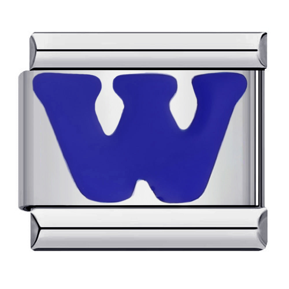 Blue Enamel Alphabet Stainless Steel Italian Charm Links
