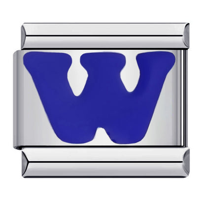 Blue Enamel Alphabet Stainless Steel Italian Charm Links