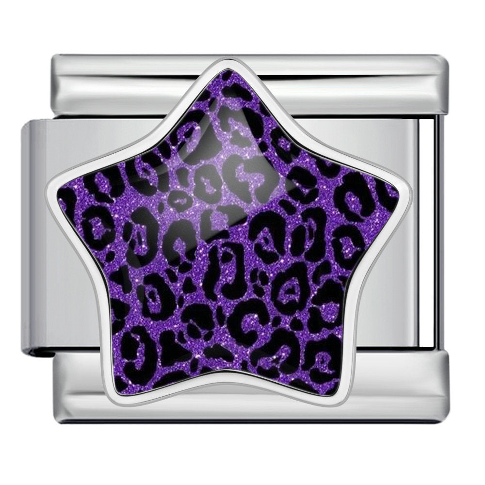 Leopard print star italian module bracelet - stainless steel diy detachable stretch bracelet gift