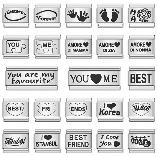 Laser Engraved Pattern Stainless Steel Italian Charm Links