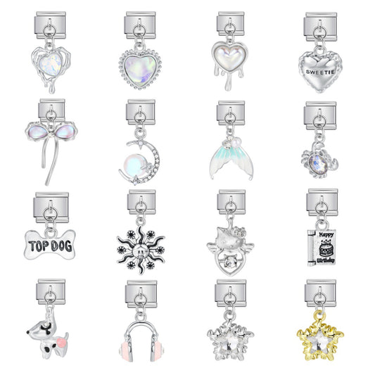 Silver Base Micro Pave Zircon Cute Pendant Italian Charm Links