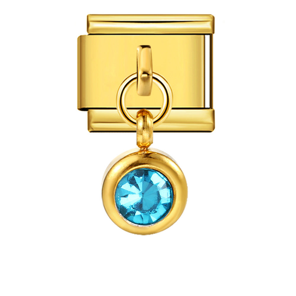 Colorful birthstone gold and silver base round pendant italian module stainless steel hook fashionable versatile bracelet