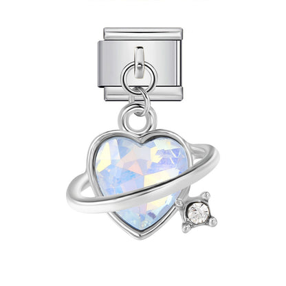 Colorful Heart Moon Bow Pendant Stainless Steel Italian Charm Links
