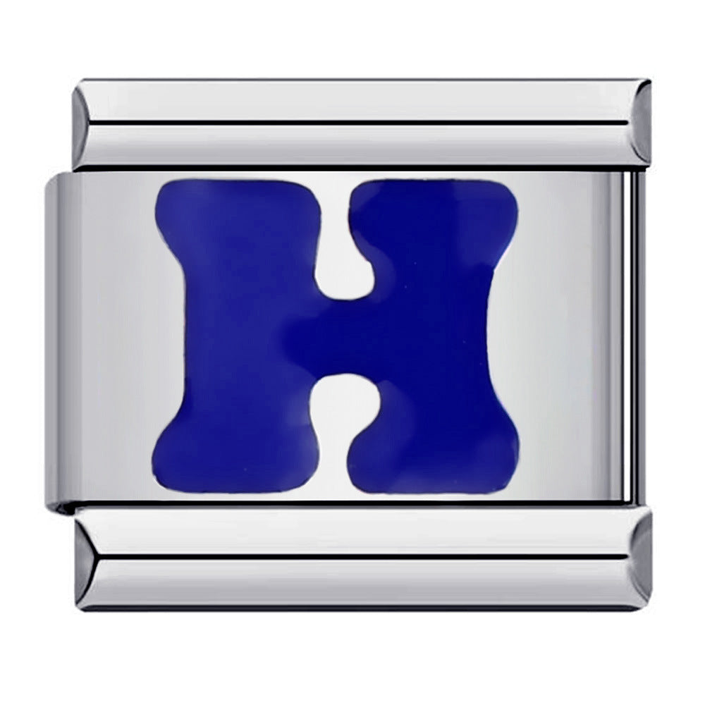 Blue Enamel Alphabet Stainless Steel Italian Charm Links