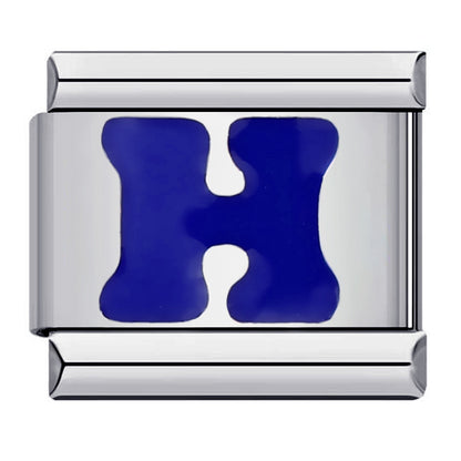 Blue Enamel Alphabet Stainless Steel Italian Charm Links