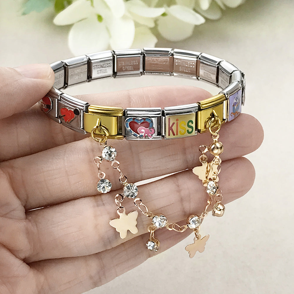 Butterfly and star pendant italian modular bracelet - stainless steel double hook diy stretch bracelet accessories