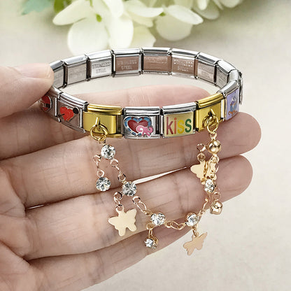 Butterfly and star pendant italian modular bracelet - stainless steel double hook diy stretch bracelet accessories
