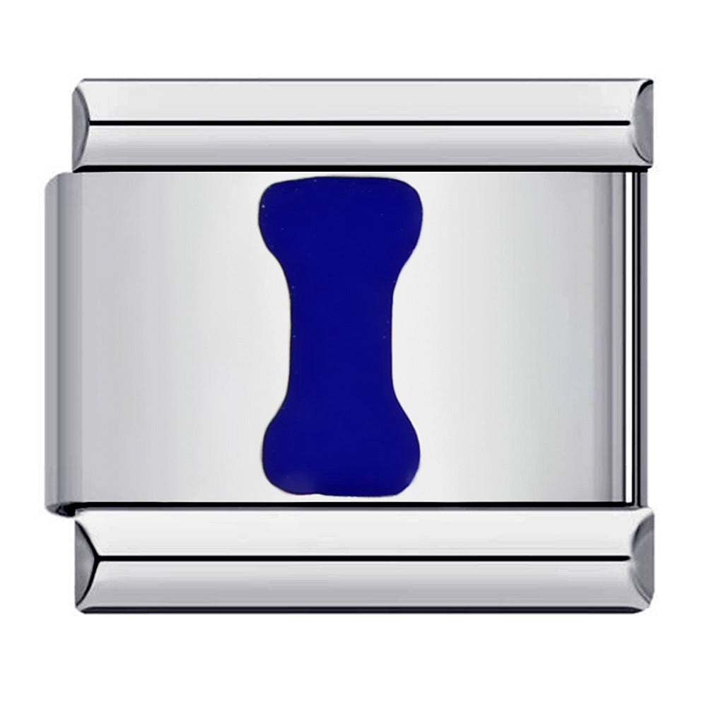 Blue Enamel Alphabet Stainless Steel Italian Charm Links
